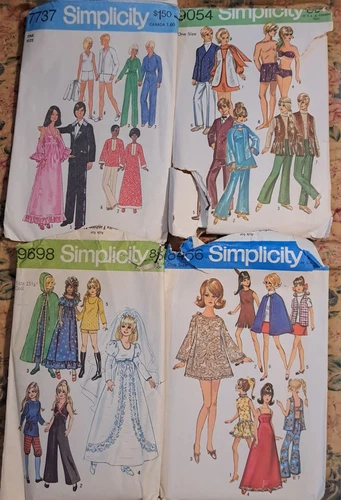 Vintage Mod Simplicity Barbie Ken Crissy +more Doll Clothes Sewing Patterns Cut