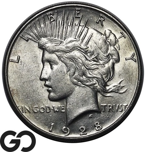 1928-S Peace Dollar, Better Date San Francisco Issue Choice AU+