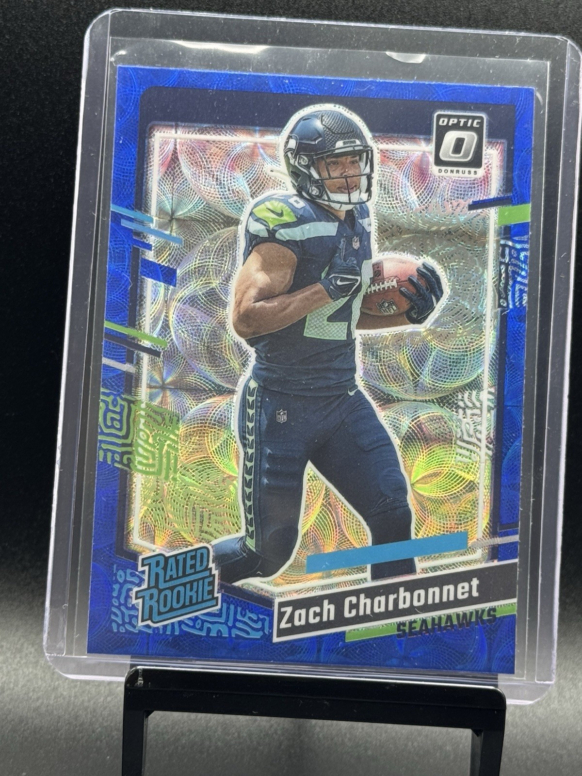 2023 Donruss #392 Zach Charbonnet Optic Rated Rookie Preview Blue Scope Prizm
