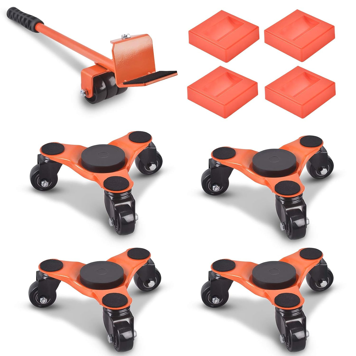 OFFERTA Kit Sposta Mobili 200kg! 9 Pezzi: Sollevatore + 4 Rulli 360°