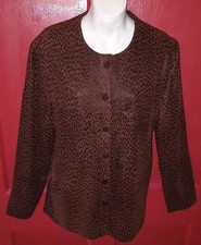Vintage 80s Vakko Suede Leather Cheetah Animal Print Top Blouse Sz L Made In USA
