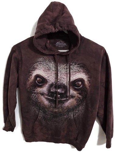 The Mountain Hoodie Mens Large Brown Sloth Face Graphic Pullover Fleece