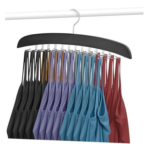 Tank Top Hangers, Space Saving Bra Organizer, 24 Adjustable Hooks, 1 Pack Black