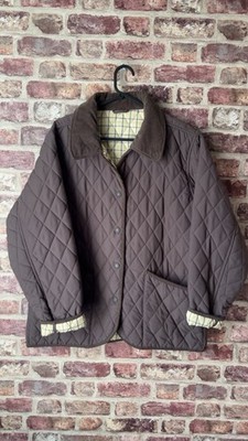 John Partridge Brown Quilted Jacket Country Shooting Coat Size L Tartan Lined