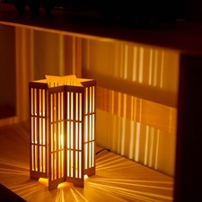 Japanese Kumiko “Sanra” Hexagram Lamp Aomori Hiba Wood Handmade Light