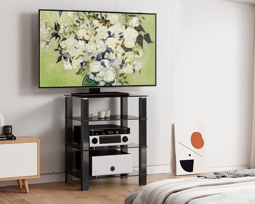 Hifi Rack AV Shelf 4-Tiers Glass TV Stand with Tempered Glass Media Storage - Picture 5 of 7