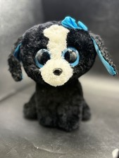 TY Beanie Boo 6" plush TRACEY BLACK DOG with blue bow TYSILK nice cute stuffed