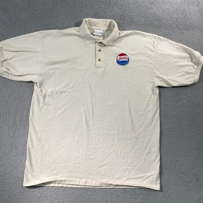 Vintage Mens Large Pepsi Cola Polo Shirt Off White Bottle Cap Logo