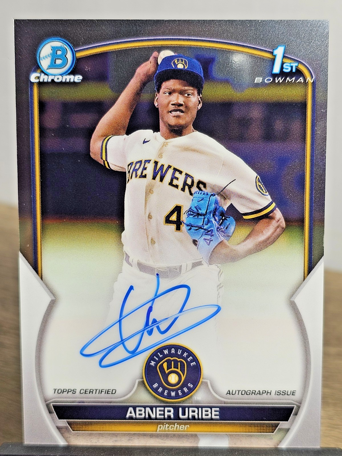 2023 Bowman Chrome Abner Uribe 1st Auto Baseball Card - Brewers