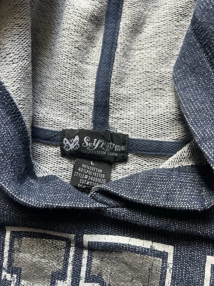 Suéter com capuz Y2K 2000s autoestima azul grande New York pulôver esportivo grunge - Imagem 3 de 4