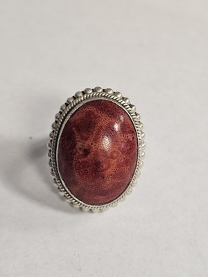  Doug Paulus DP India Silver Sterling 925 Red Coral Statement Ring Size 9.5