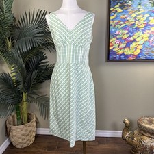 Ann Taylor Loft Dress Women 8 Mint Plaid Gingham Cotton lined empire Sheath