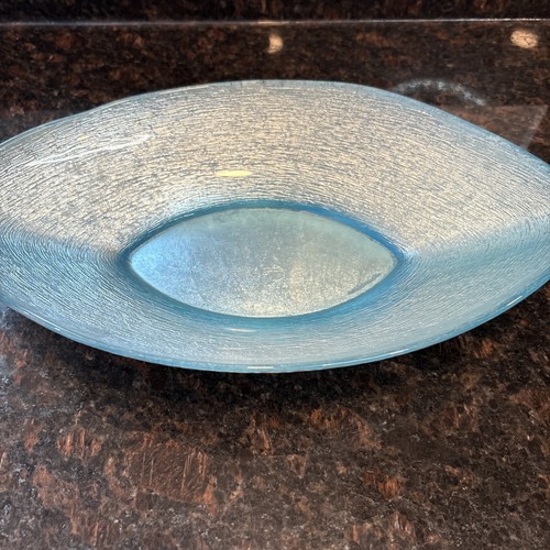 Sliver Blue Glass Luster Oval Serving Bowl Floral Decorative Luster 15.5โ๐ - Picture 5 of 13