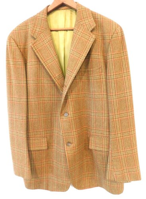 #ad Vintage Stanley Blacker Brown Plaid Wool Blend Blazer 46quot; Preppy Old Money $32.86