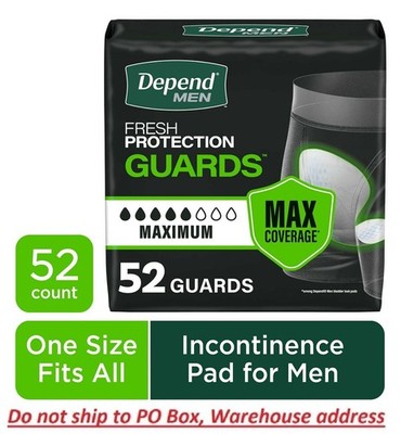 Depend Guards Incontinence Pads for Men, Maximum Absorbency, 52 Count Free Ship