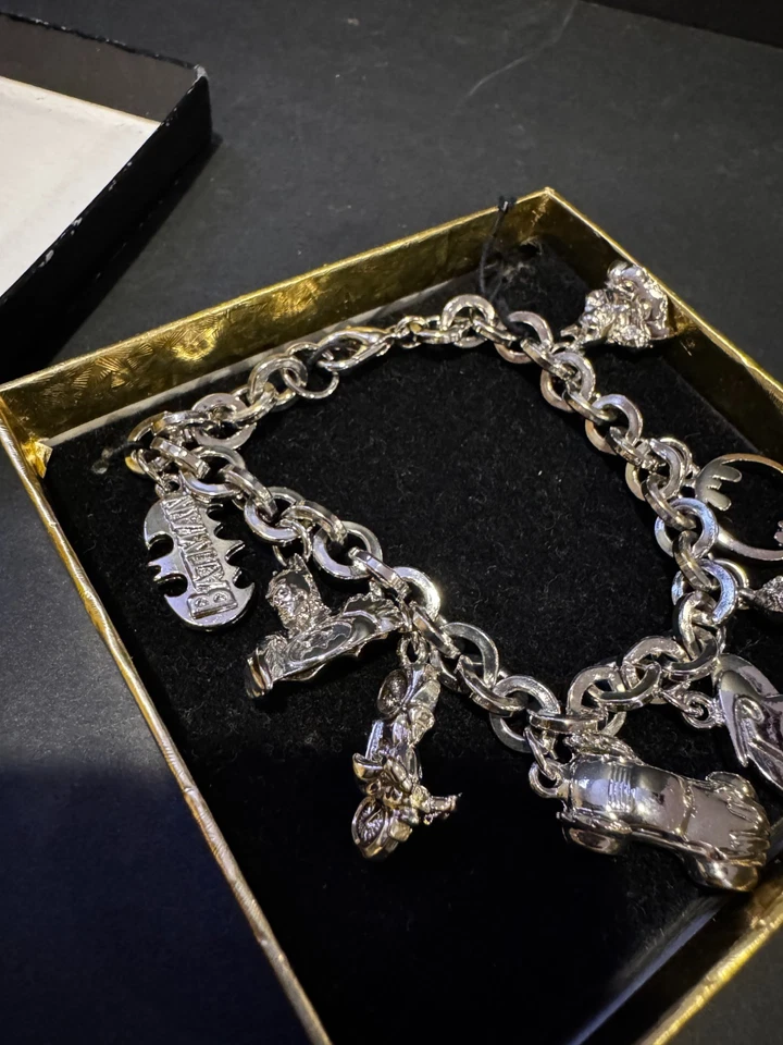 DC Batman Themed Heavy Charm Silver Tone Chain Bracelet 8" Long (No Box) - Image 2 of 4