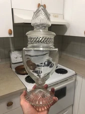 VINTAGE c.1900 RARE “REVERSE SWIRL” V-SHAPED “GROUND TO FIT” 13 1/2” CANDY JAR