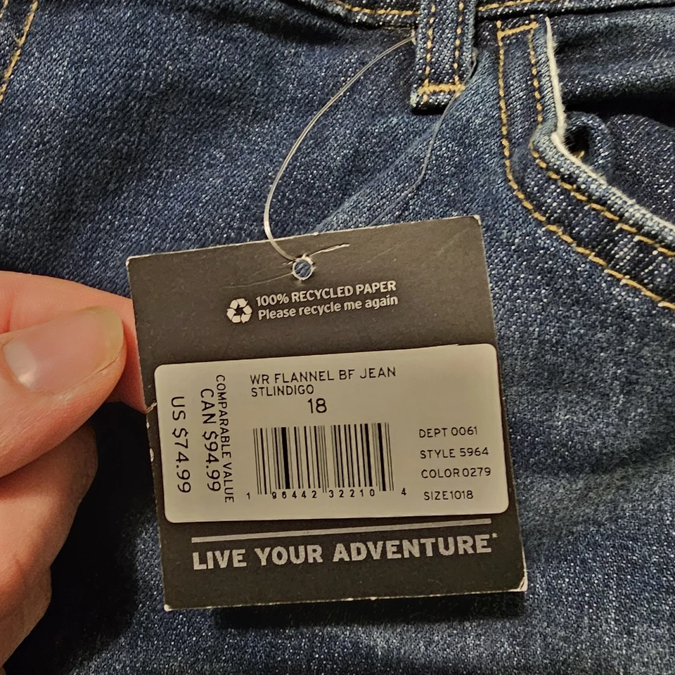 NEW Eddie Bauer Flannel Lined Jeans Womens Sz 18 Boyfriend Fit Denim NWT - Image 3 of 4