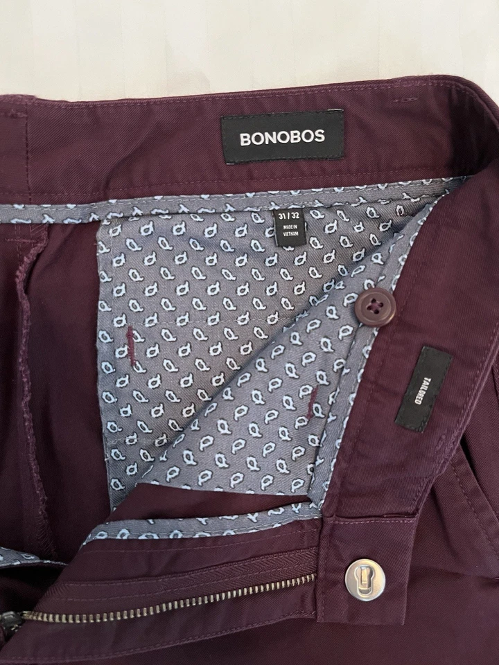 Chinos Bonobos Ajuste A Medida Talla 31 x 32 Borgoña Merlot Ciruela NUEVO sin etiquetas Foto 3 de 4