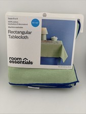Room Essentials Rectangular Tablecloth 60" x 84" Green Blue Edge 100 Cotton New