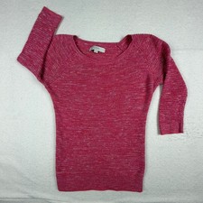 LOFT Ann Taylor Pink Marled Knit Sweater Womens S 3/4 Sleeve Scoop Neck Cotton