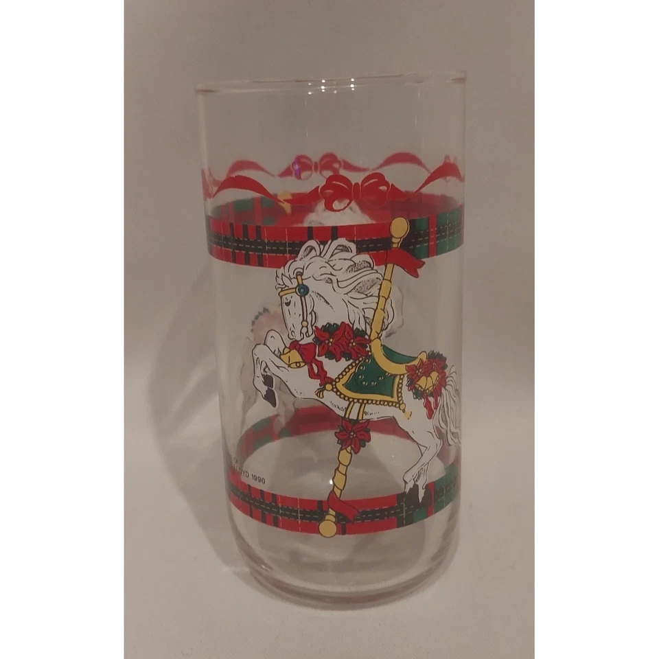 Juego de 16 vasos vaso caballo carrusel Navidad Libbey vintage House of Lloyd Foto 4 de 4
