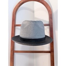 Stetson Gray & Black Straw Hat Made in USA Size Large 7 3/8 Western Fedora