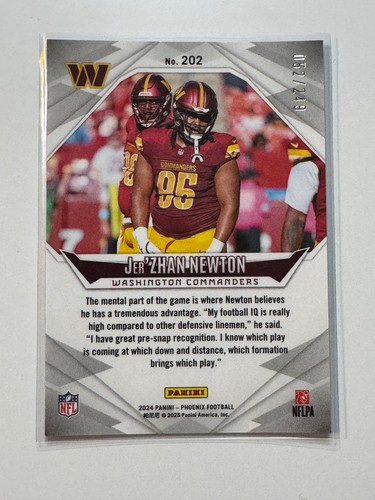 2024 Panini Phoenix Blue Fade Rookie #202 Jer'Zhan Newton 052/249 - Imagen 2 de 2