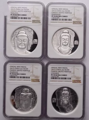 China 2012 Chinese grotto heritage Buddha statue 4×60g silver medal NGC PF70