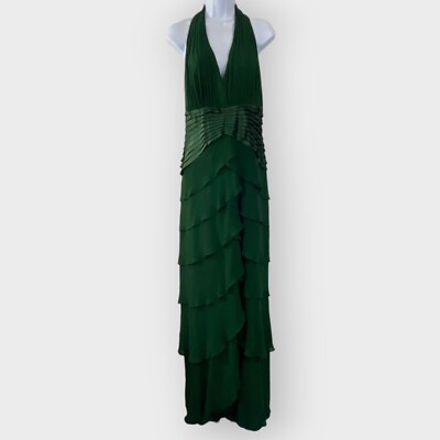 Vintage Tadashi Shoji Maxi Tiered Dress | Green | Silk | Formal | READ