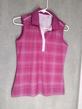 Nivo Sports Womens Polo Shirt Size XS Pink Plaid Sleeveless Pullover Top