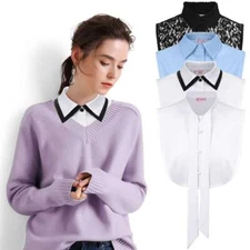 Women Shirt Fake Collar Detachable Adjustable Lapel Dickey Half Tops Blouse Bib