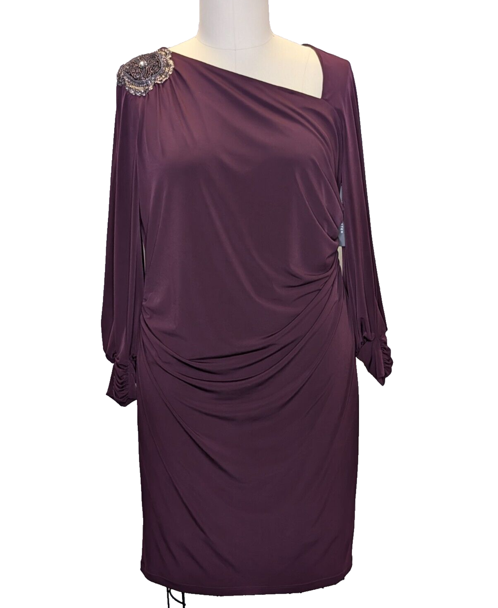 David Meister Cocktail Dress Long Sleeve Ruched Sheath Eggplant Beaded Size 18W | eBay David Meister Cocktail Dress Long Sleeve Ruched Sheath Eggplant Beaded Size 18W | eBay