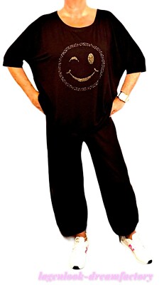 MYO Lagenlook Ballonhose Zugband SCHOKO STRASS-HERZ JERSEY TASCHEN 5 Grössen 