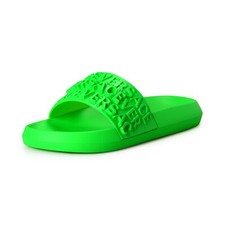 Versace Men's Lime Green Logo Embossed Pool Slide Flip Flops Shoes US 12 IT 45