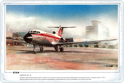 Metal sign - Aircraft Yakovlev Yak-40 (Czechoslovak Airlines)