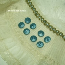 Antique vtg tiny small french doll dress / shoe silk button beads teal blue 1890