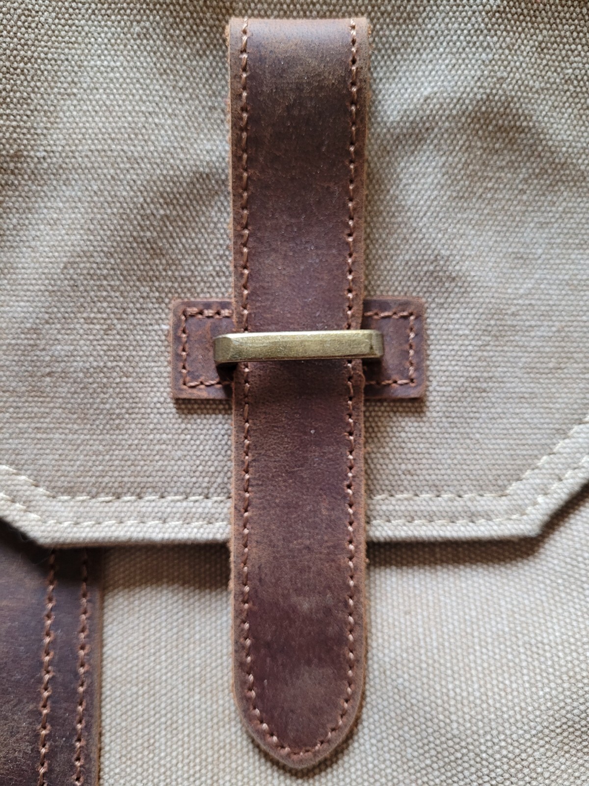 VASCHY VINTAGE CANVAS LEATHER KHAKI COLOR MESSENGER BAG CROSSBODY BAG