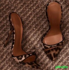 Women's Leopard Slippers Shoes Extra High Heel Peep Toe Stilettos Slides Sandals