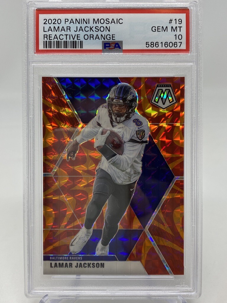 2020 Panini Mosaic Lamar Jackson Reactive Orange - PSA 10 view 3