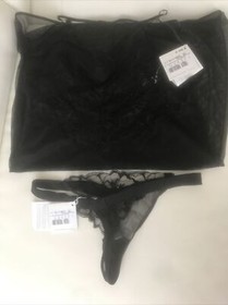NWT La Perla Lingerie Set Nightgown & Thong Leavers Lace Silk Georgette Sz 4-M/L