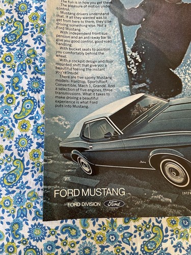 Vintage 1972 Ford Mustang Grande Print Ad - Picture 5 of 7