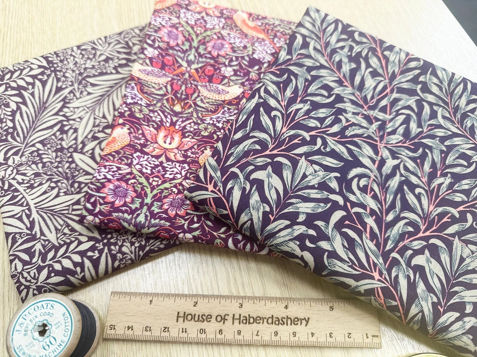 FAT QUARTER FABRIC BUNDLE William Morris Damson Purple Floral Bird Print Fabric - Image 2 of 3