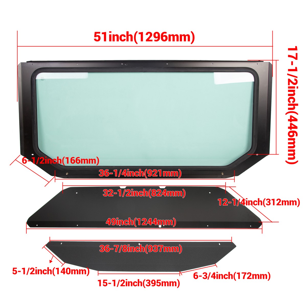 Full Glass Windshield W/O wiper For 17-24 Can-Am Maverick X3 XDS