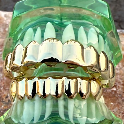 14K Gold Plated Grillz Set Eight Top Grill 8 Bottom Teeth Hip Hop