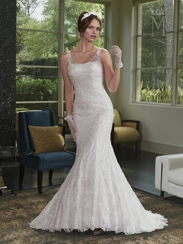 Marys Bridal White Lace Fit And Flare Wedding Gown Size 8 $748 | eBay