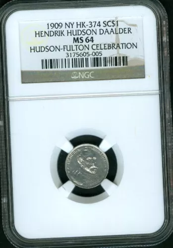 NGC MS 64 HK-374, 1909 SO-CALLED DOLLAR HENDRIK HUDSON DAALDER – 1909 NY
