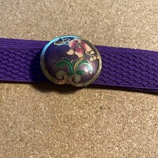VTG Cloisonne 1.5" Purple Flower Belt Buckle with Stretch Belt Adjust to 35"
