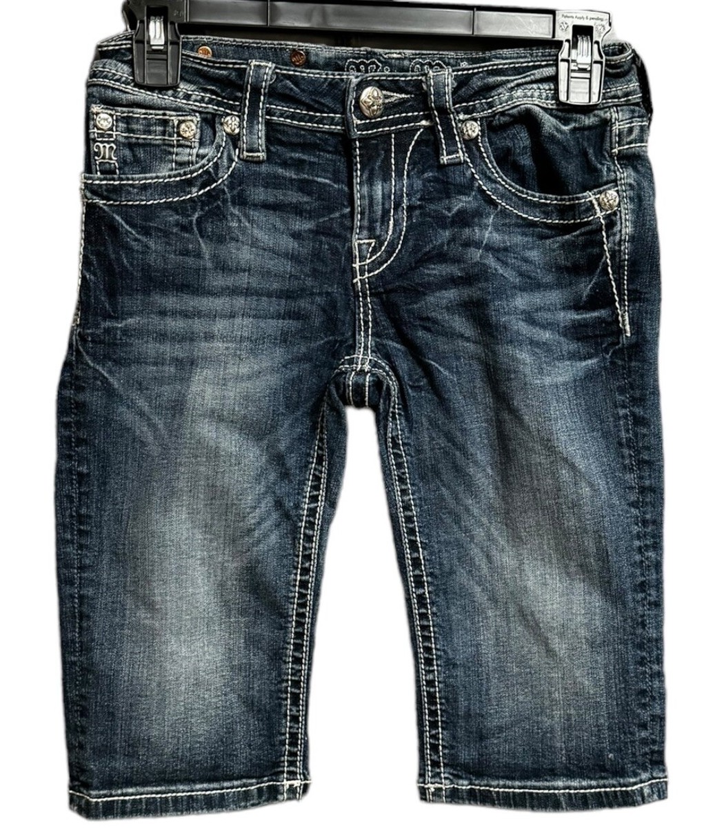 Miss Me Girls Dark Wash Embellished Cuffed Capri Jeans Size 16