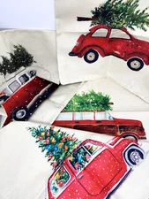 Christmas Pillow Case Covers Red Transport 17 in 4 pc Accent Car Bus Tree NEW